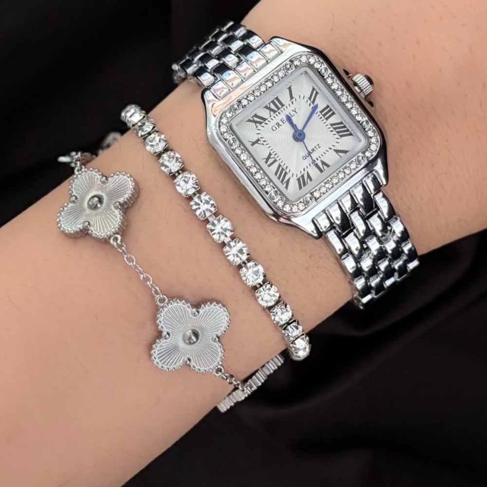 brand new Women Silver tone Stainless steel Rhinestone Bezel Square Watch - Picture 8 of 12